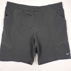Nike Mens Black Athletic Cargo Shorts Zipper Pockets Elastic Waist Size Large